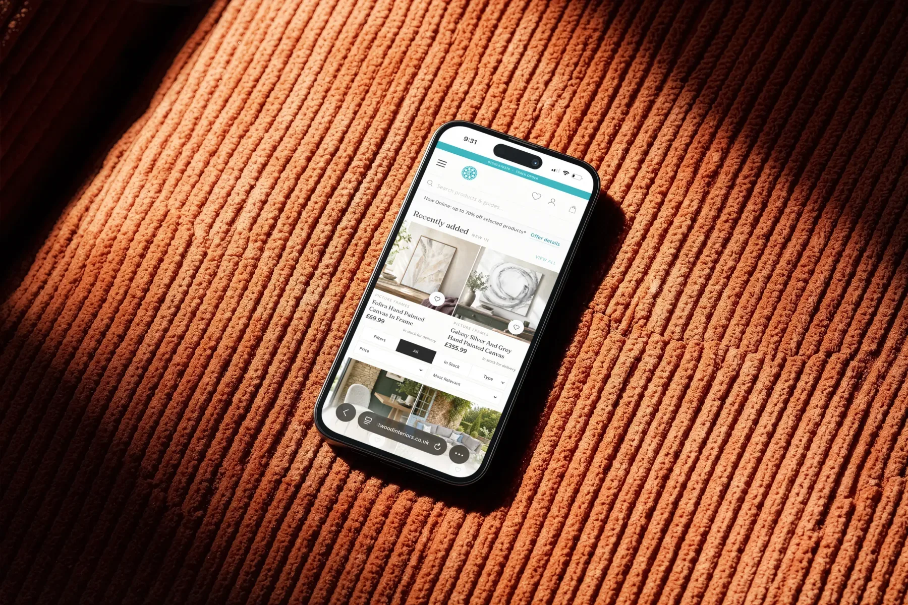 Crestwood Interiors shop experience on mobile